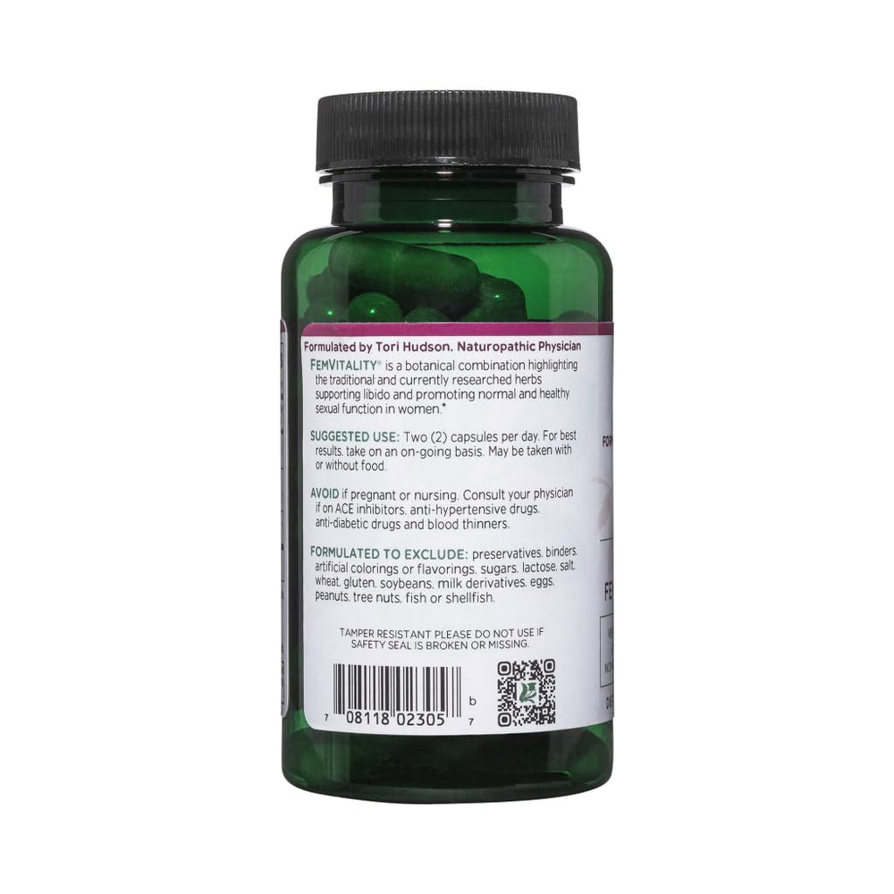 Vitanica FemVitality ingredients-blend image emphasizes herbal formulation for energy and arousal support.