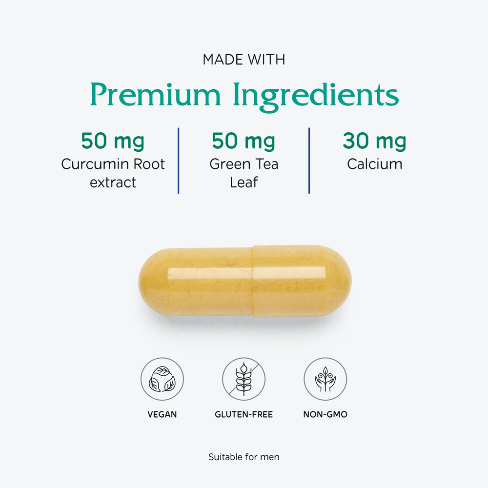 Vitanica Mid-Life Symmetry capsules laid out, featuring antioxidant carotenoids and green tea.