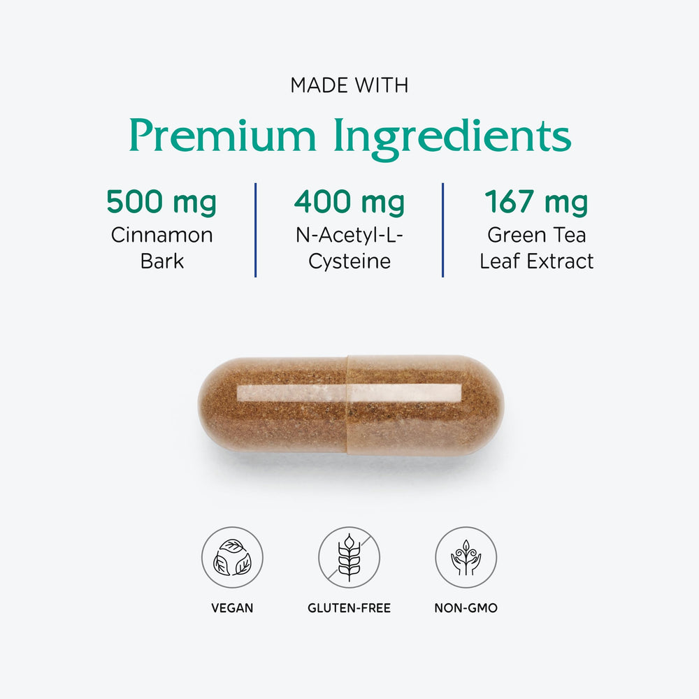 Green tea and related ingredients pictured as part of OvaBlend's hormone-support blend