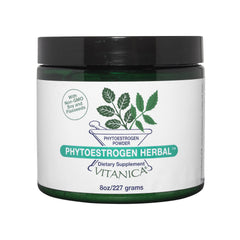 Vitanica Phytoestrogen Herbal Powder bottle for menopause support and daily wellness.