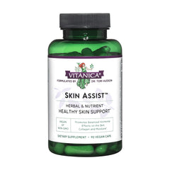 Vitanica Skin Assist bottle front showing vegan skin support for a healthy glow