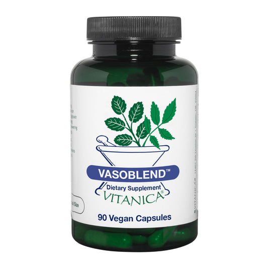 Vitanica VasoBlend bottle close-up for daily cardiovascular support