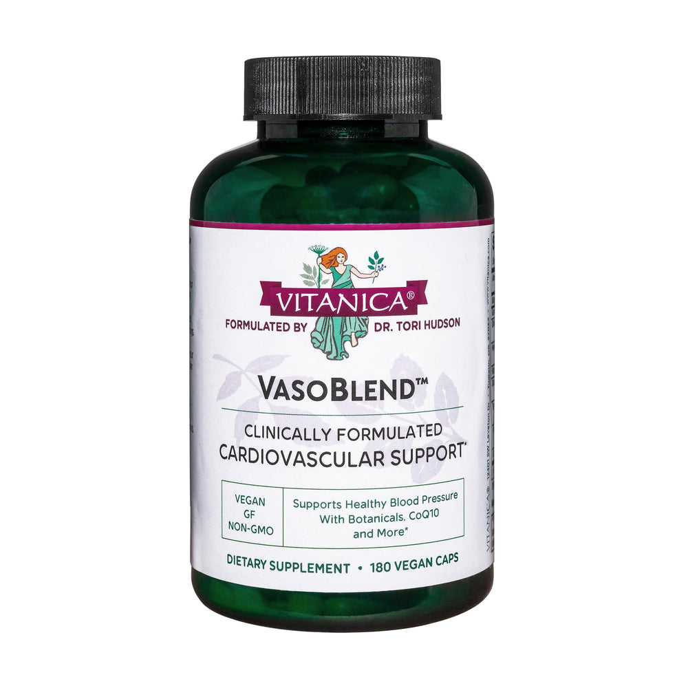 Vitanica VasoBlend bottle pouring capsules for heart health support