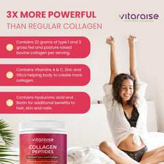 Vitaraise grass-fed collagen blend with hyaluronic acid and biotin for shine