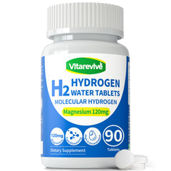 Vitarevive hydrogen water tablets dissolving in a glass for quick hydration.