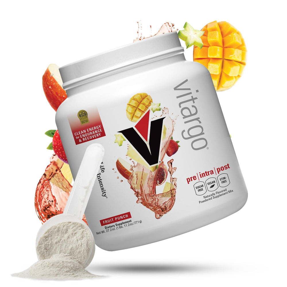 Vitargo carb powder in fruit punch tub ready to mix for quick fueling