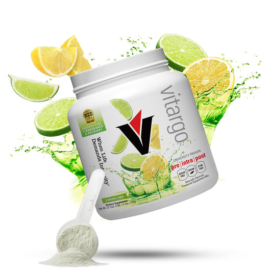 Vitargo lemon-lime powder bottle ready for workouts and recovery.