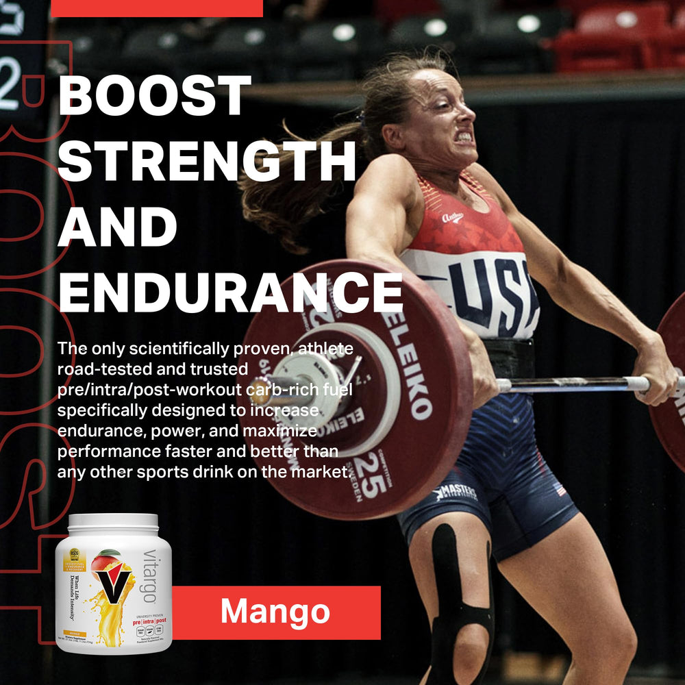 Vitargo Mango glass with ice, fast-digesting carbs fueling workouts.