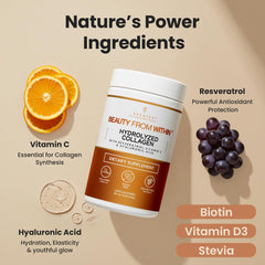 Vitasei collagen powder closeup — smooth texture with resveratrol and vitamin C.