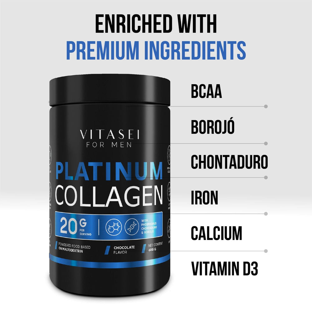 Scoop of VITASEI hydrolyzed collagen powder pouring for easy daily use.
