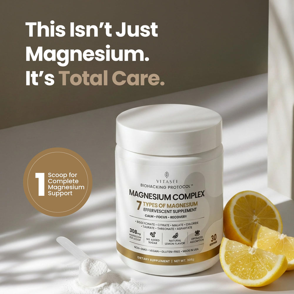 Dissolving VITASEI Magnesium Total Care in water for quick absorption.