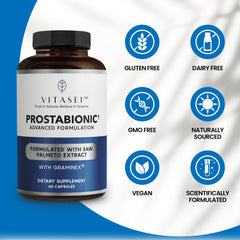 VITASEI Prostabionic packaging emphasizing non-GMO and allergen-free formula.