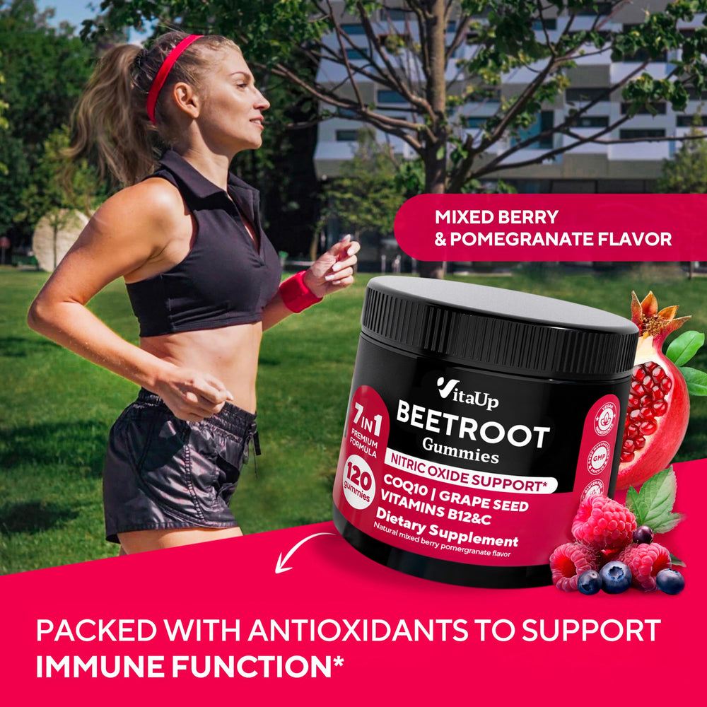 VitaUp Beet Root Gummies grape seed facts panel emphasizing antioxidants.