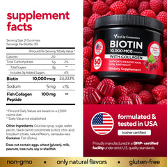 VitaUp Biotin Gummies raspberry close-up highlighting chewy texture and flavor.
