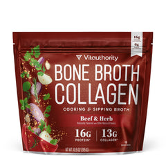 Vitauthority bone broth collagen powder bottle pour supports joints and skin