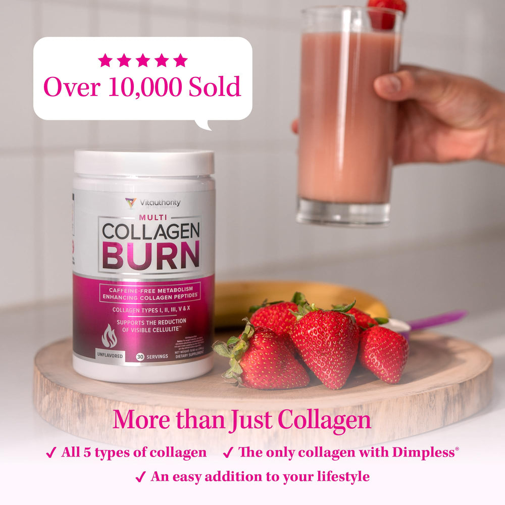 Prepared strawberry lemonade Vitauthority Multi Collagen Burn drink in glass