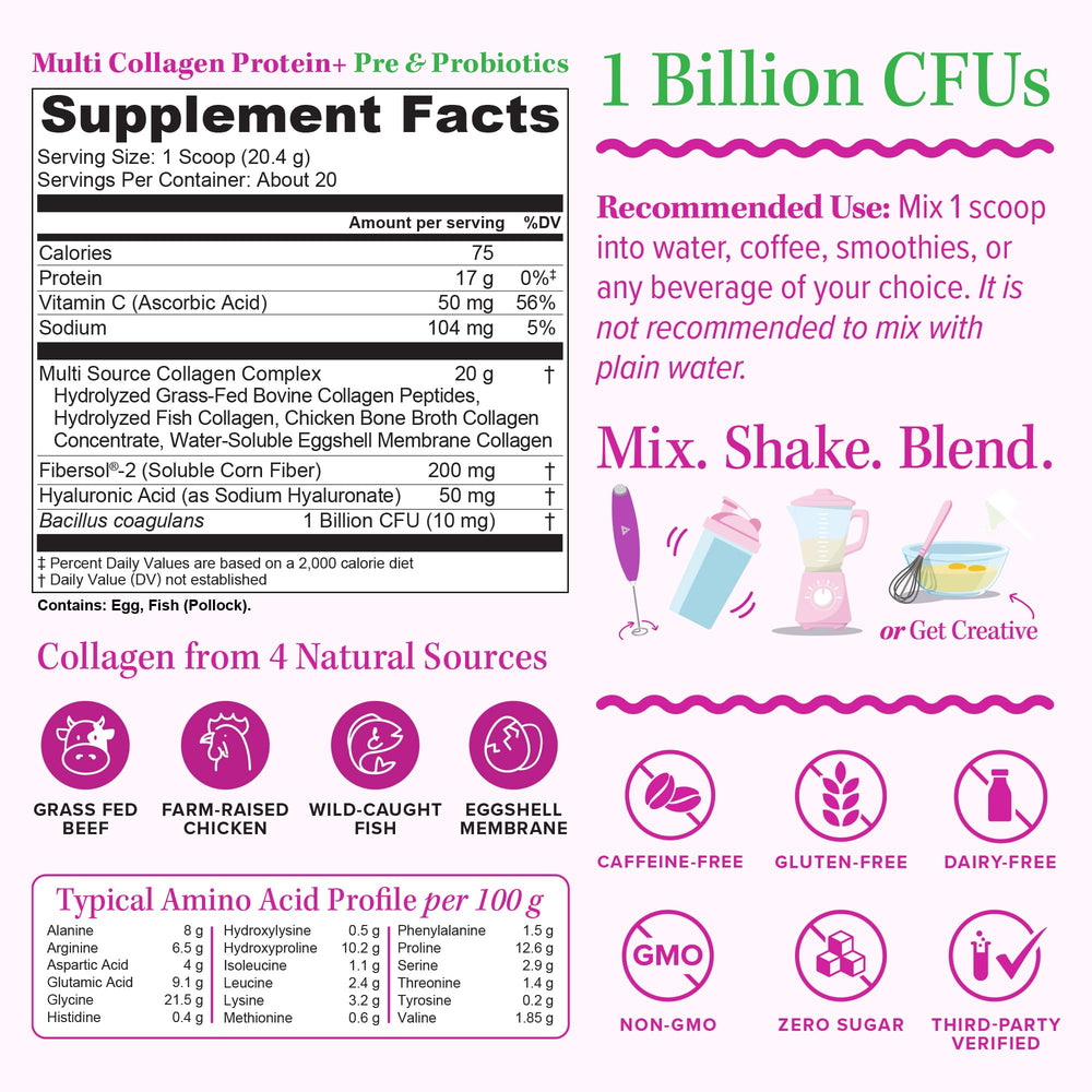 Vitauthority scoop dispensing for easy measurement of daily collagen probiotic boost