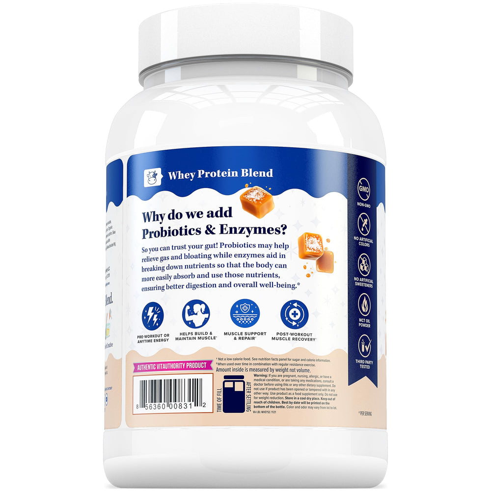 Vitauthority Vita Whey Women Salted Caramel flavor close-up highlighting taste