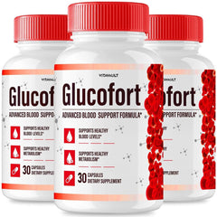Vitavault Glucofort 3-pack bottles ready for daily blood support routine.