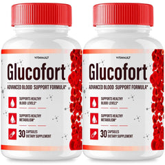 Vitavault Glucofort bottle in a 2-pack, ready for daily blood support.