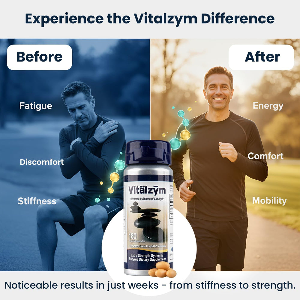 VITÄLZYM active lifestyle scene showing convenient daily capsules