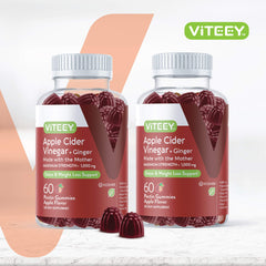 Viteey ACV gummies close-up with ginger for digestion-friendly routine.