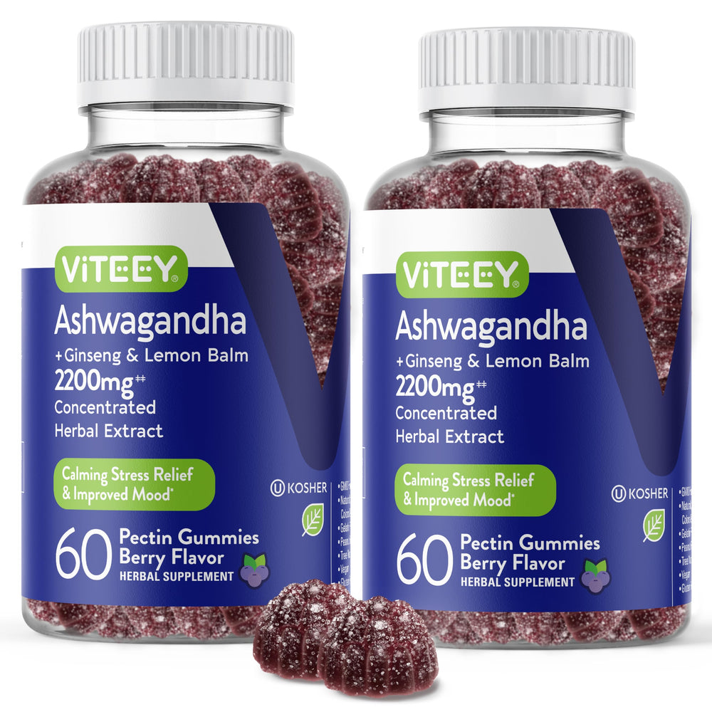 Viteey Ashwagandha Gummies bottle for daily calm and mood support.