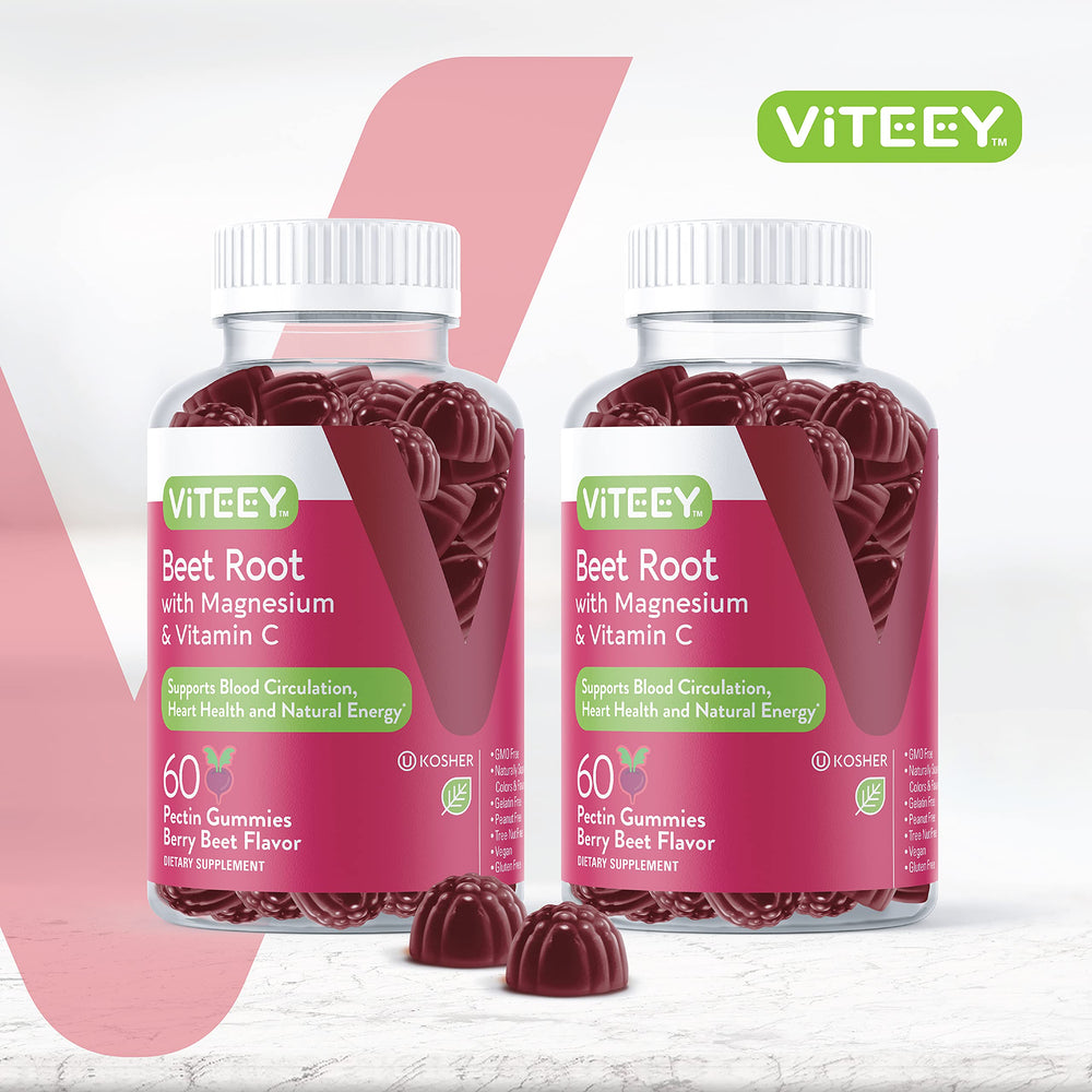 Viteey Beet Root Gummies berry flavor close-up highlights tasty, easy daily supplementation.