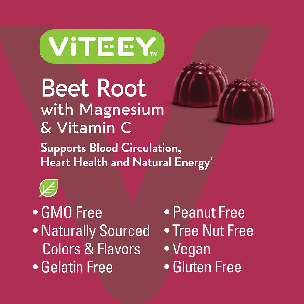Viteey Beet Root Gummies cardiovascular wellness focus suggests potential heart-supporting benefits.