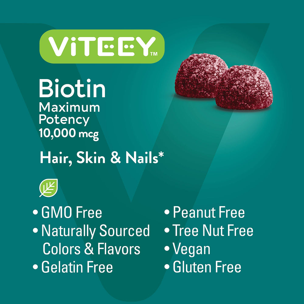 Viteey Biotin Gummies gluten-free option for gluten-sensitive routines.