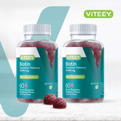 Viteey Biotin Gummies hair growth focus for healthier strands.