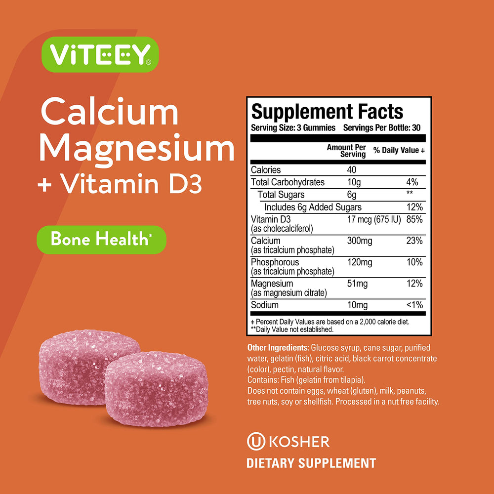 Viteey calcium gummies being poured into a glass illustrating convenient daily use