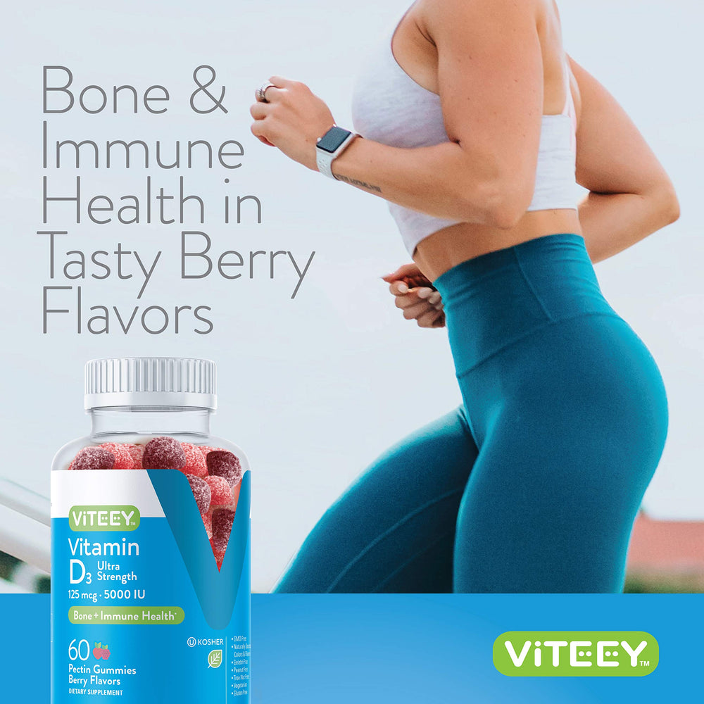 Berry-flavored Viteey D3 gummies promoting daily immune support