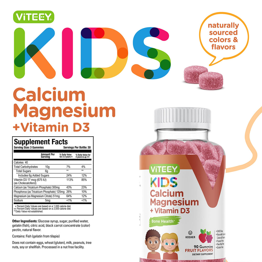Viteey Kids Calcium Gummies fruit flavor close-up suitable for active kids