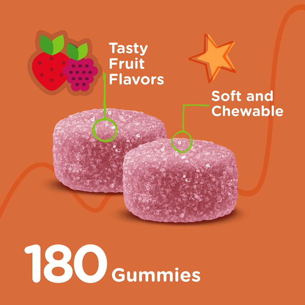 Viteey Kids Calcium Gummies jar label highlights calcium, magnesium, and vitamin D3 ingredients