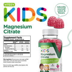 Viteey Kids Magnesium Citrate Gummies kosher label and quality seal.