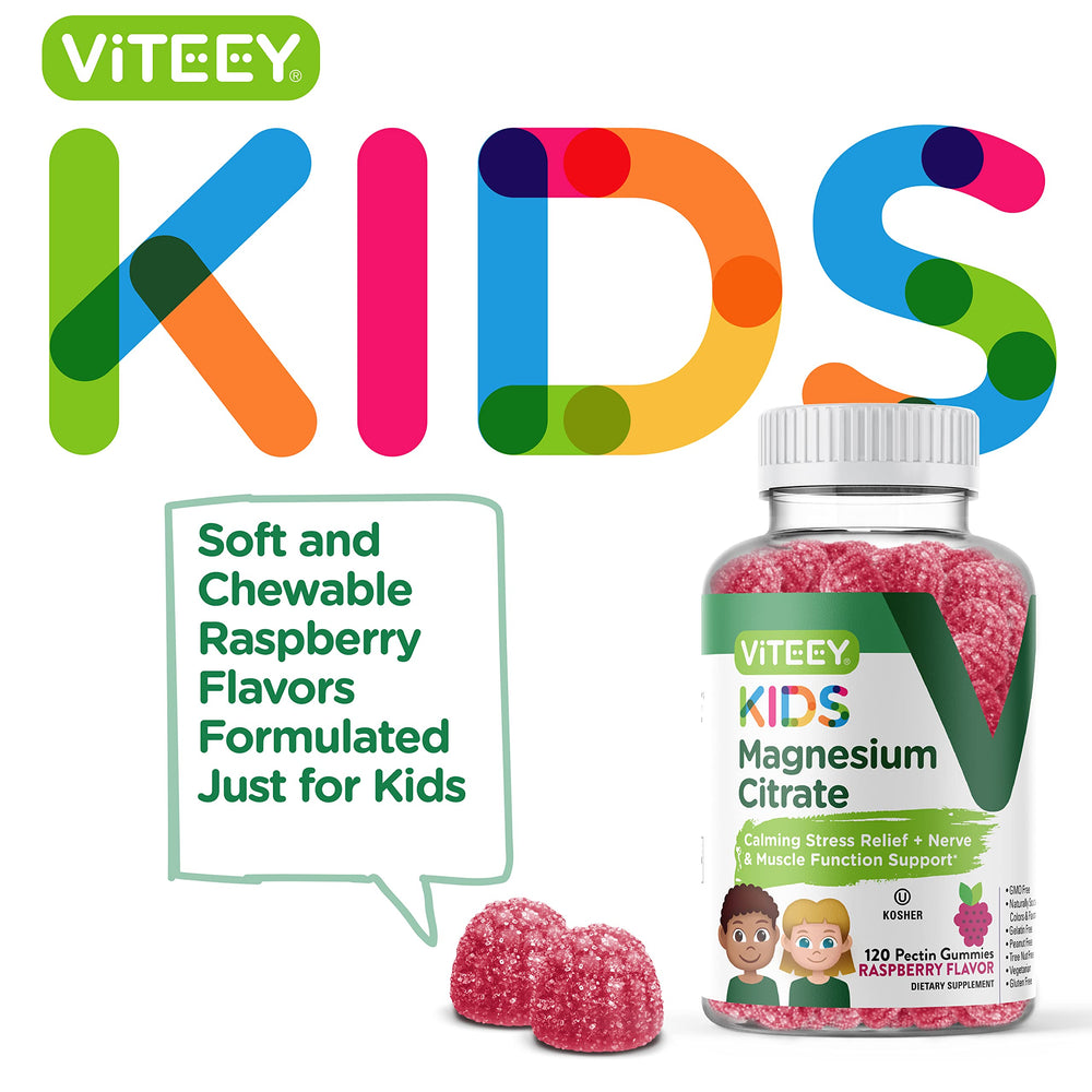 Viteey Kids Magnesium Citrate Gummies 120-count pack for daily calm.