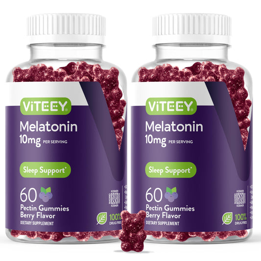 Viteey Melatonin Gummies bottle front showing the berry flavored sleep aid