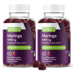 Viteey Moringa Gummies bottle—2 gummies per serving for daily wellness.