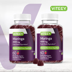 Viteey Moringa Gummies label close-up highlighting 4000 mg per serving.