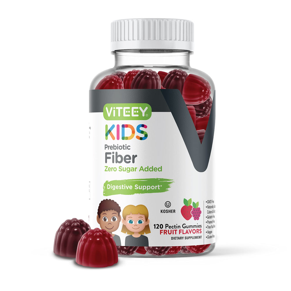 Viteey Prebiotic Kids Fiber bottle front promotes kid-friendly digestive support.