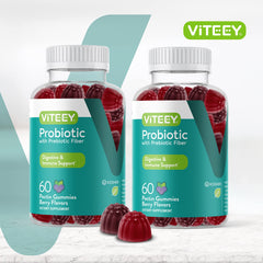 Viteey probiotic gummies with prebiotics ingredients highlight digestive balance