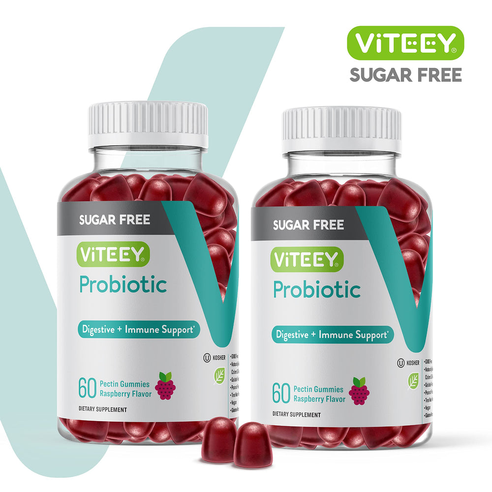 Close-up of raspberry-flavored gummies for easy, sugar-free daily probiotic intake.