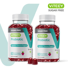 Close-up of raspberry-flavored gummies for easy, sugar-free daily probiotic intake.