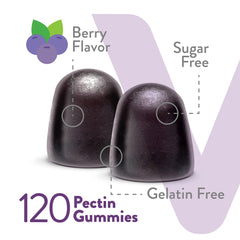 Closeup of bright berry-flavored Viteey gummies.