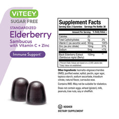 Serving size visual with two gummies from the bottle.