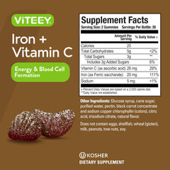 Viteey vegan iron supplement features plant-based, gelatin-free formula.