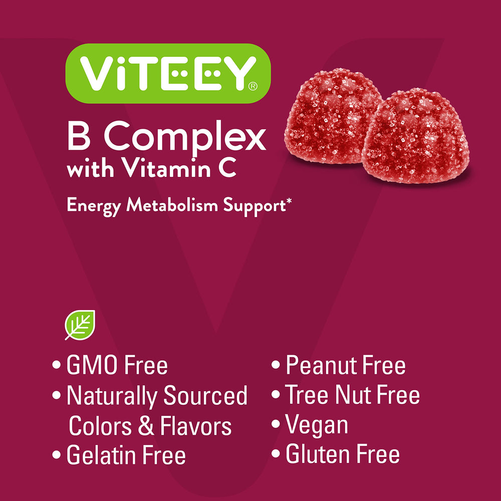 Viteey Vitamin B Complex Gummies packaging box with product details.