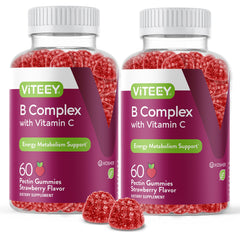 Viteey Vitamin B Complex Gummies strawberry bottle for easy daily energy support.