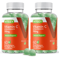 Viteey Vitamin C gummies bottle showing sour apple flavor for daily immune support.